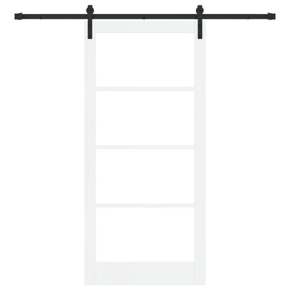 Sliding Door with Hardware Set "ORKDAL" White Solid Wood & Glass, vidaXL Interior Door with Glass "ORKDAL" White 93x202x4 cm
