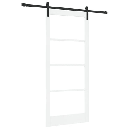 Sliding Door with Hardware Set 'ORKDAL'White Solid Wood & Glass, vidaXL Interior Door with Glass 'ORKDAL'White 93x211x4 cm