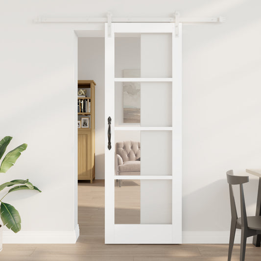 Sliding Door with Hardware Set "ORKDAL" White Solid Wood & Glass, vidaXL Interior Door with Glass "ORKDAL" White 73.5 x 211 x 4 cm