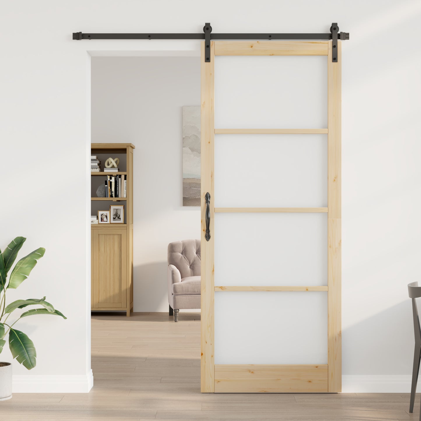 Sliding Door with Hardware Set "ORKDAL" Solid Wood & Glass, vidaXL Interior Door with Glass "ORKDAL" 93x232x4 cm Solid Wood Pine