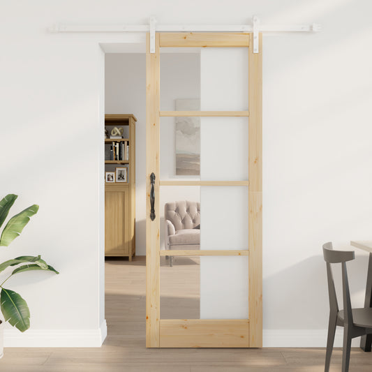 Sliding Door with Hardware Set 'ORKDAL'Solid Wood & Glass, vidaXL Interior Door with Glass 'ORKDAL'78x211x4 cm Solid Wood Pine