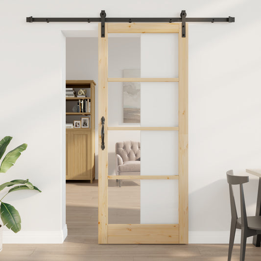 Sliding Door with Hardware Set "ORKDAL" Solid Wood & Glass, vidaXL Interior Door with Glass "ORKDAL" 86x211x4 cm Solid Wood Pine