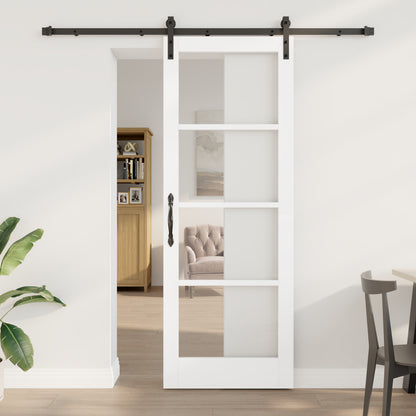 Sliding Door with Hardware Set 'ORKDAL'White Solid Wood & Glass, vidaXL Interior Door with Glass 'ORKDAL'White 78x211x4 cm