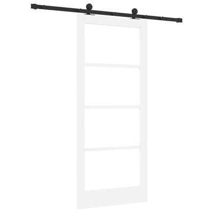 Sliding Door with Hardware Set 'ORKDAL'White Solid Wood & Glass, vidaXL Interior Door with Glass 'ORKDAL'White 86x198.5x4 cm