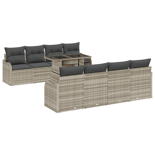10 Piece Garden Sofa Set with Cushions Light Grey Poly Rattan, vidaXL 2-Seater Garden Sofa with Storage & Cushions Light Grey Poly Rattan