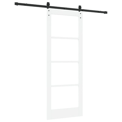 Sliding Door with Hardware Set "ORKDAL" White Solid Wood & Glass, vidaXL Interior Door with Glass "ORKDAL" White 78x202x4 cm