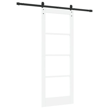 Sliding Door with Hardware Set "ORKDAL" White Solid Wood&Glass, vidaXL Interior Door with Glass "ORKDAL" White 78x202x4 cm