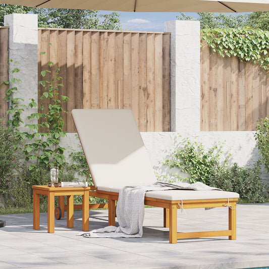 Sun Lounger with Table and Cushion Solid Wood Acacia, vidaXL Sun Lounger with Cream Cushions Solid Wood Acacia, vidaXL Garden Side Table 35x35x34 cm Solid Wood Acacia
