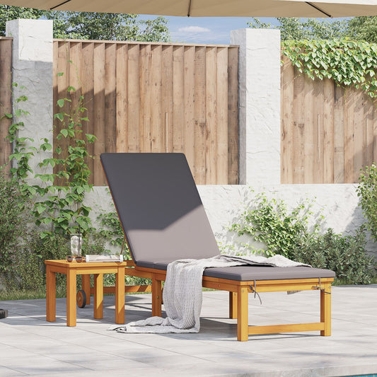 Sun Lounger with Table and Cushion Solid Wood Acacia, vidaXL Sun Lounger with Light Grey Cushions Solid Wood Acacia, vidaXL Garden Side Table 35x35x34 cm Solid Wood Acacia
