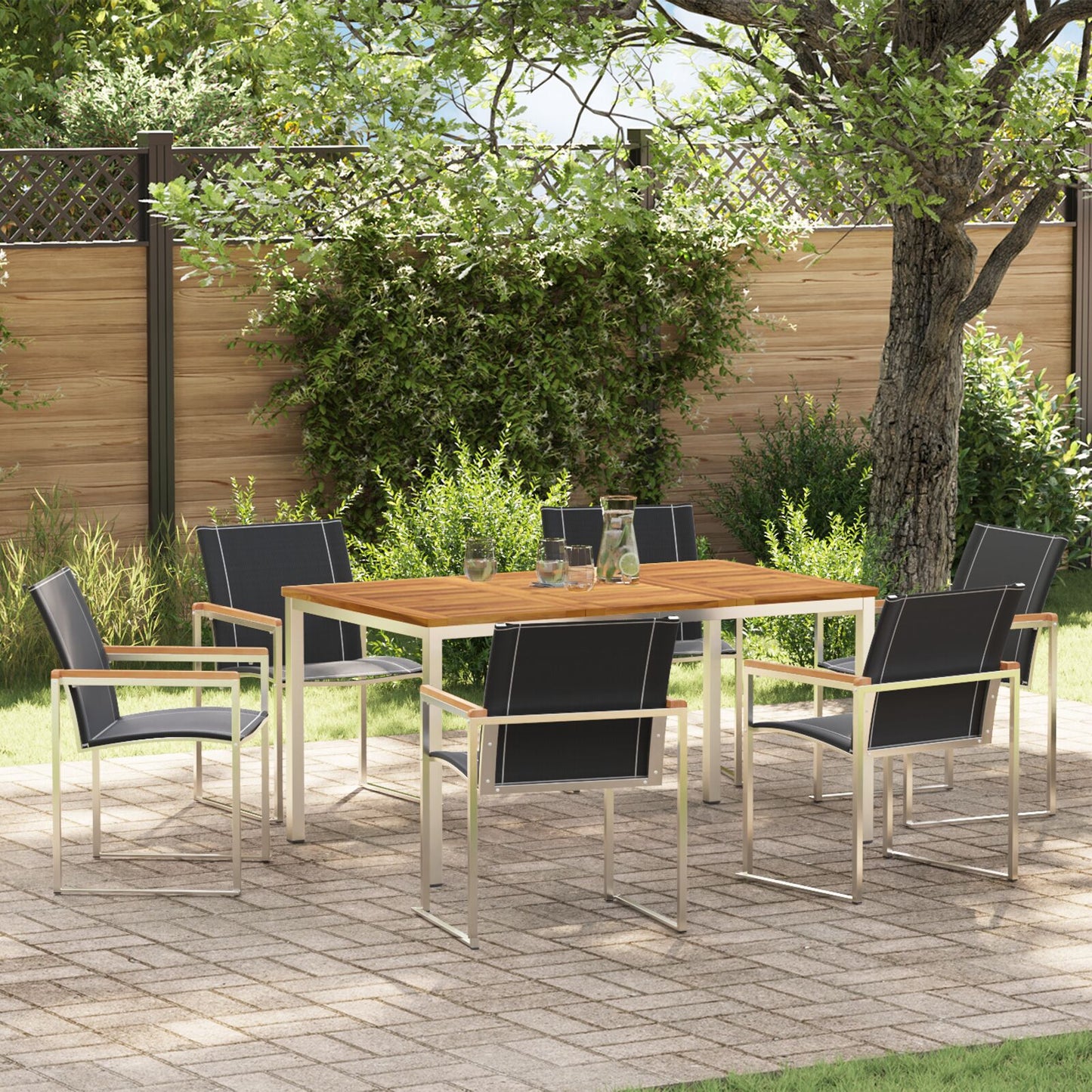 7 Piece Garden Dining Set Solid Wood Acacia, vidaXL Outdoor Dining Table 150x90x75 cm Solid Wood Acacia