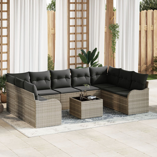 10 Piece Garden Sofa Set with Cushions Grey Poly Rattan, vidaXL 2-Seater Garden Sofa with Cushions Light Grey Poly Rattan
