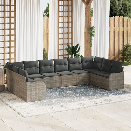 10 Piece Garden Sofa Set with Cushions Light Grey Poly Rattan, vidaXL 2-Seater Garden Sofa with Cushions Light Grey Poly Rattan