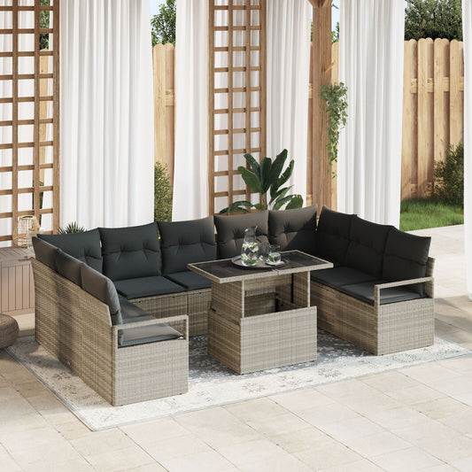 10 Piece Garden Sofa Set with Cushions Light Grey Poly Rattan, vidaXL 2-Seater Garden Sofa with Cushions Grey Poly Rattan