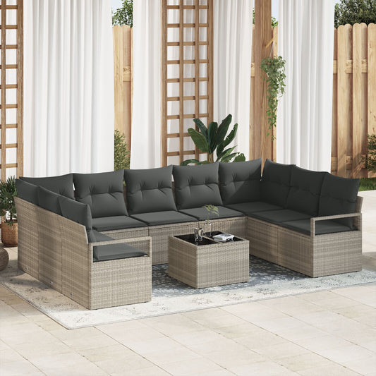 10 Piece Garden Sofa Set with Cushions Grey Poly Rattan, vidaXL 2-Seater Garden Sofa with Storage & Cushions Grey Poly Rattan