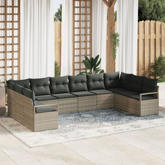 10 Piece Garden Sofa Set with Cushions Light Grey Poly Rattan, vidaXL 2-Seater Garden Sofa with Storage & Cushions Grey Poly Rattan