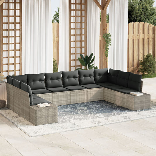 10 Piece Garden Sofa Set with Cushions Light Grey Poly Rattan