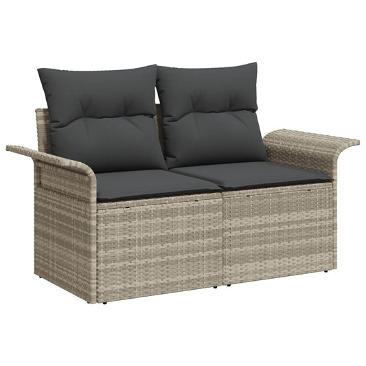 10 Piece Garden Sofa Set with Cushions Light Grey Poly Rattan, vidaXL 2-Seater Garden Sofa with Storage & Cushions Light Grey Poly Rattan