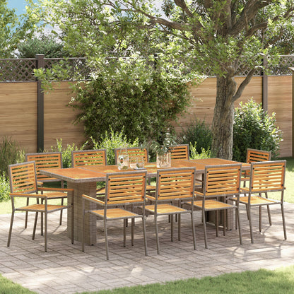 11 Piece Garden Dining Set Grey Poly Rattan Acacia, vidaXL Stacking Garden Chairs with Cushions 2 pcs Grey Poly Rattan