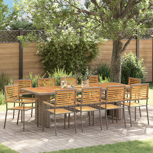 11 Piece Garden Dining Set Grey Poly Rattan Acacia, vidaXL Stacking Garden Chairs with Cushions 2 pcs Grey Poly Rattan