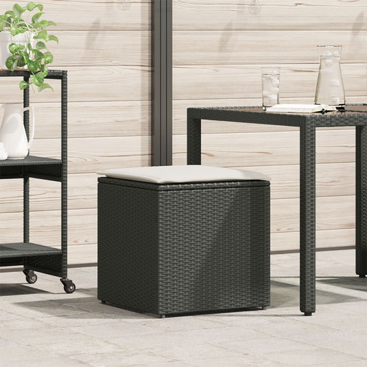 Outdoor Storage Box Black and Cream Rattan, Polyester 80 cm