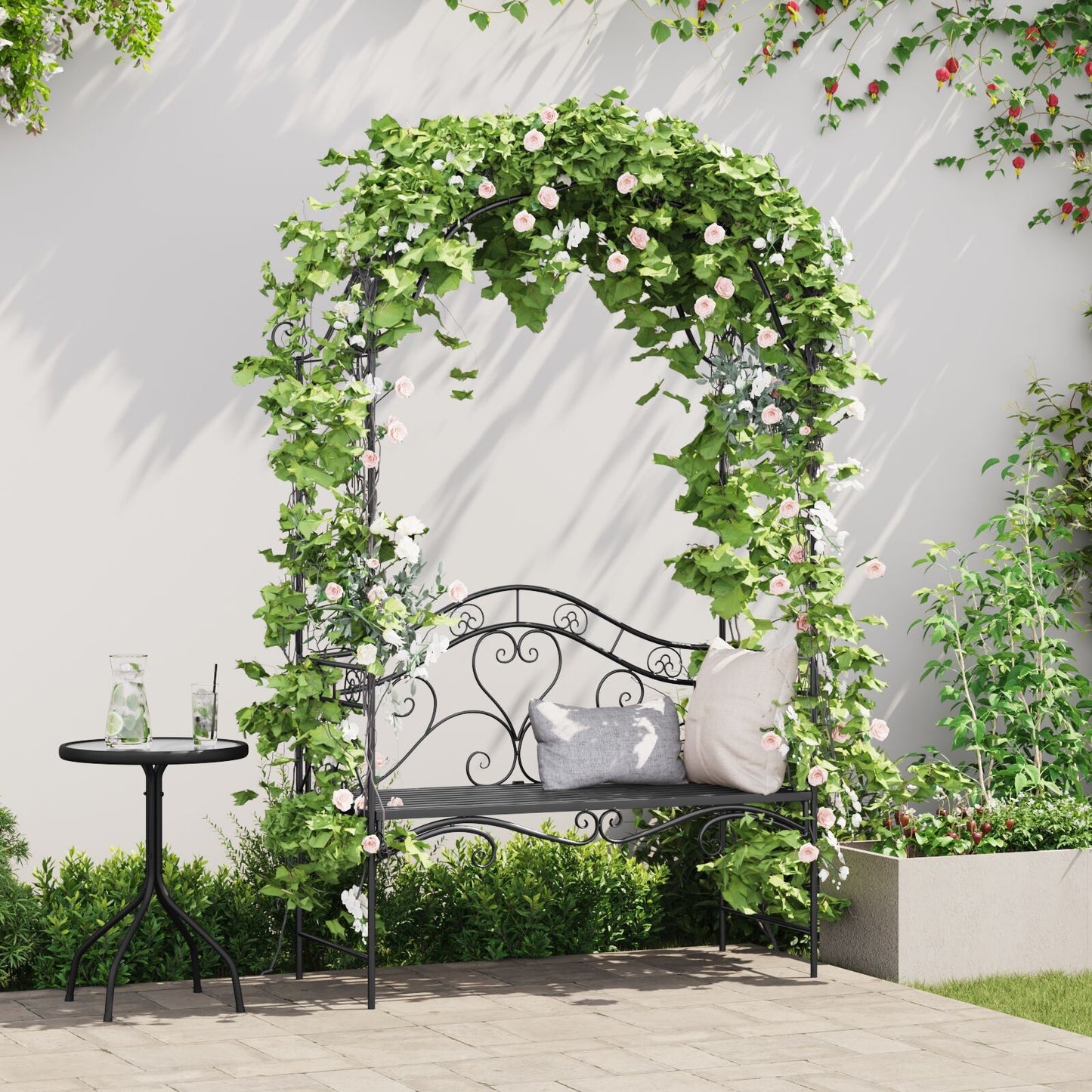Black Outdoor Bench Black Metal Large Decorative Inlays